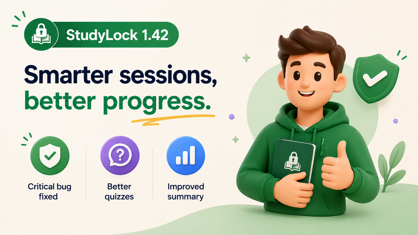 StudyLock 1.42 True False quizzes, improved summaries, and stability fixes