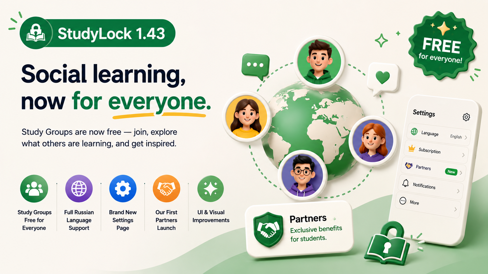 StudyLock 1.43 free Study Groups, Russian support, and Settings update