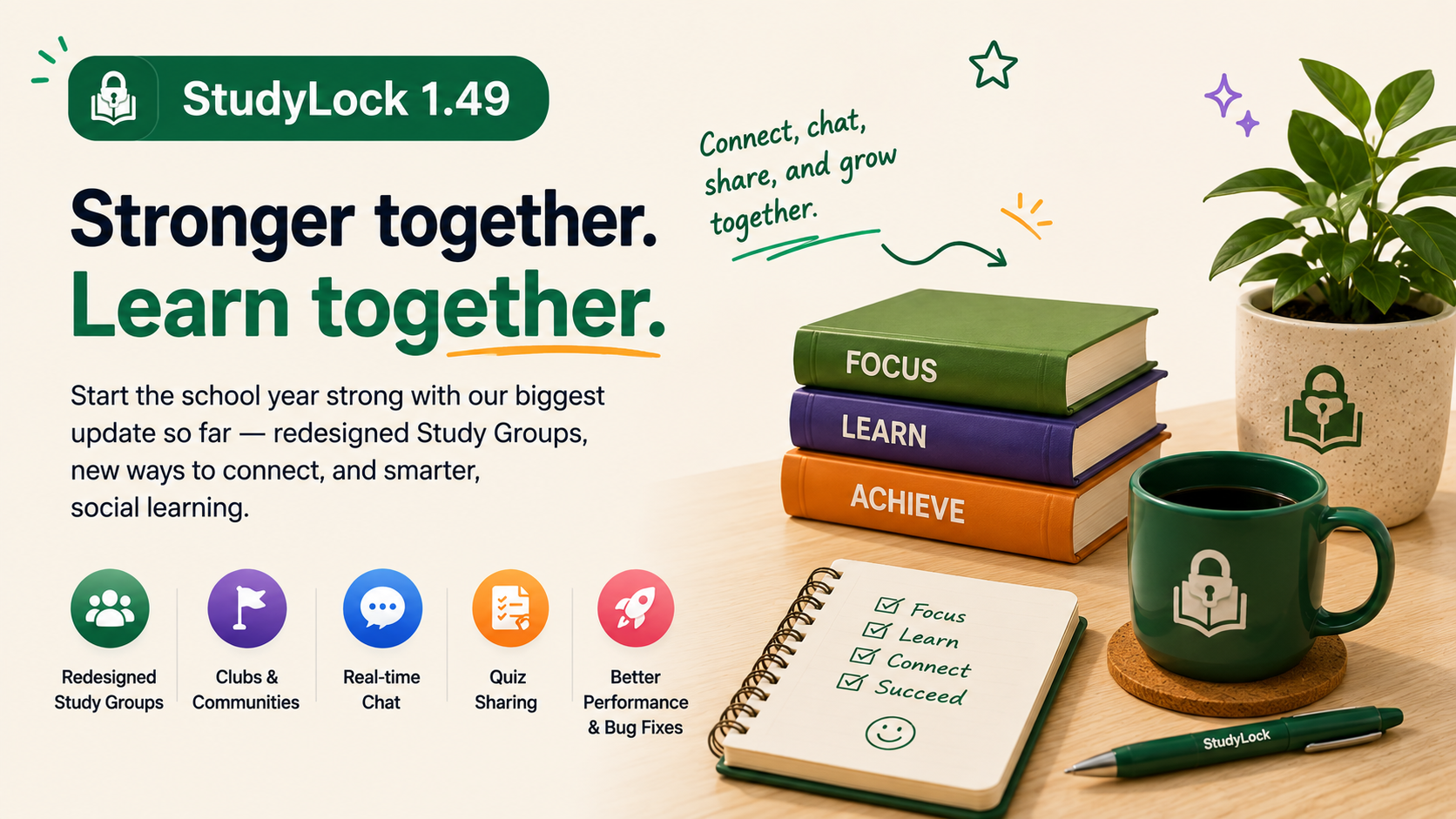 StudyLock 1.49 Study Groups, Clubs, chat, and quiz sharing update