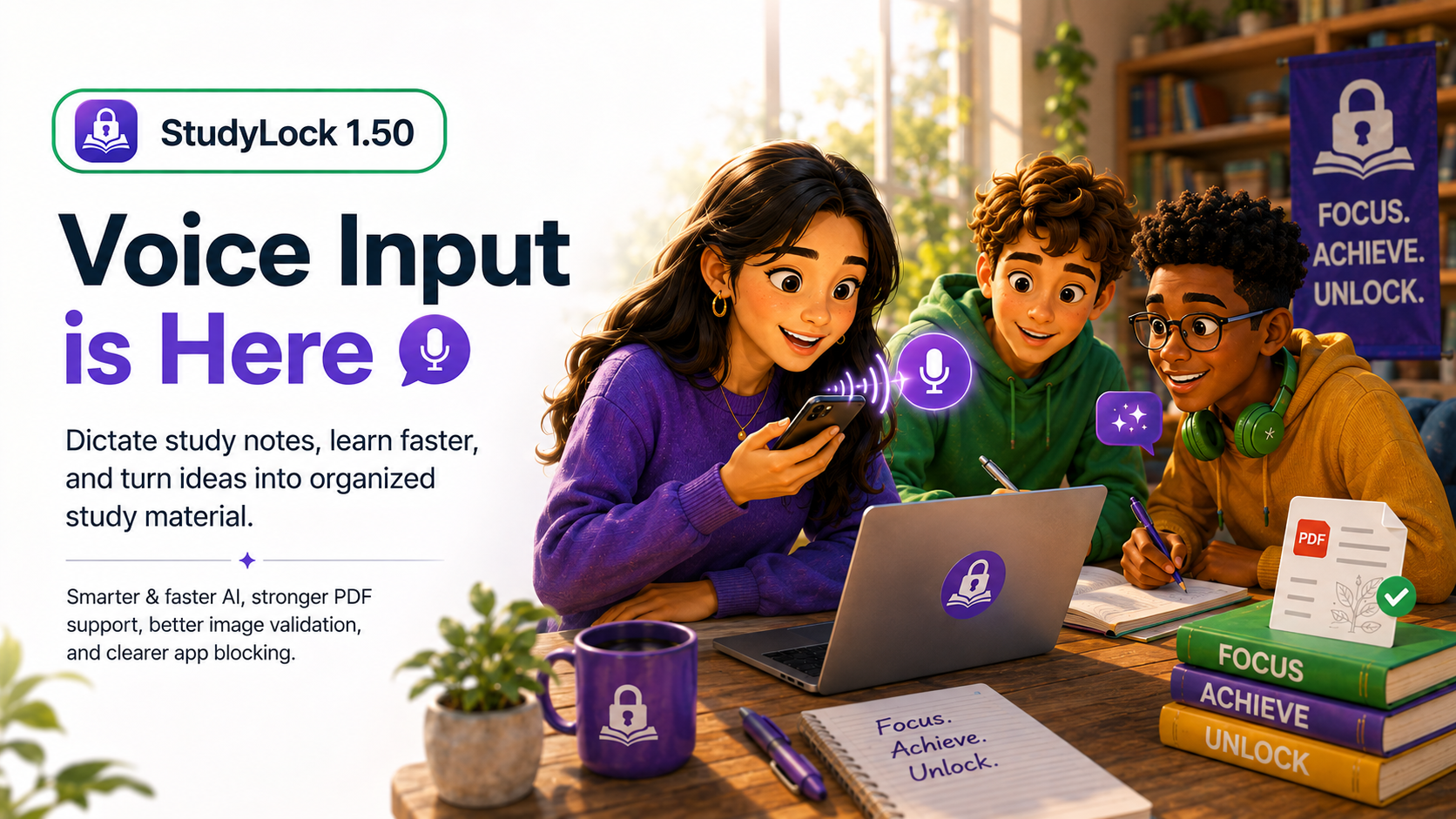 StudyLock 1.50 Voice Input, smarter AI, and PDF support update