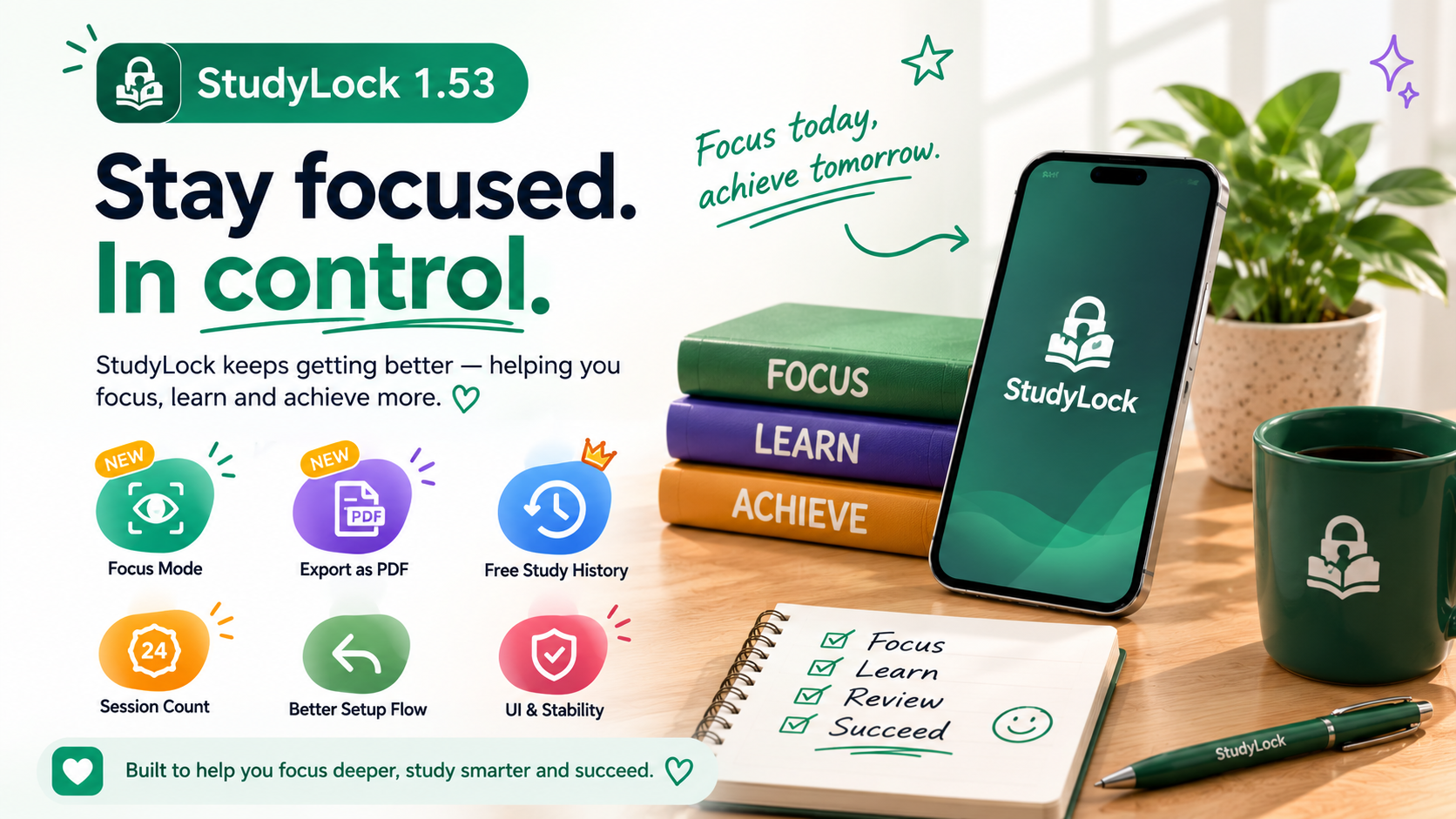 StudyLock 1.53 Focus Mode, PDF exports, and free Study History update