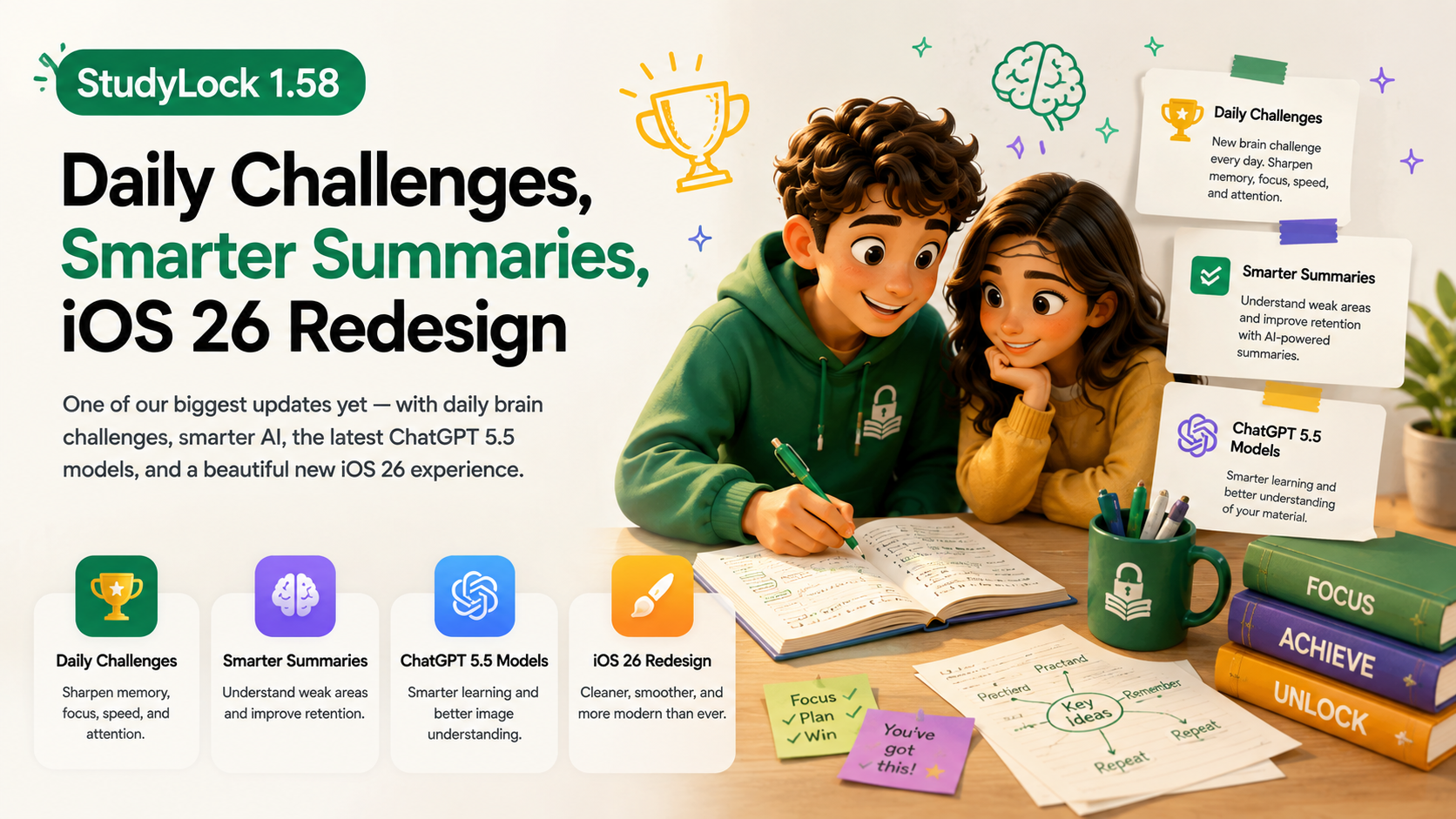 StudyLock 1.58 Daily Challenges, smarter summaries, and iOS 26 redesign
