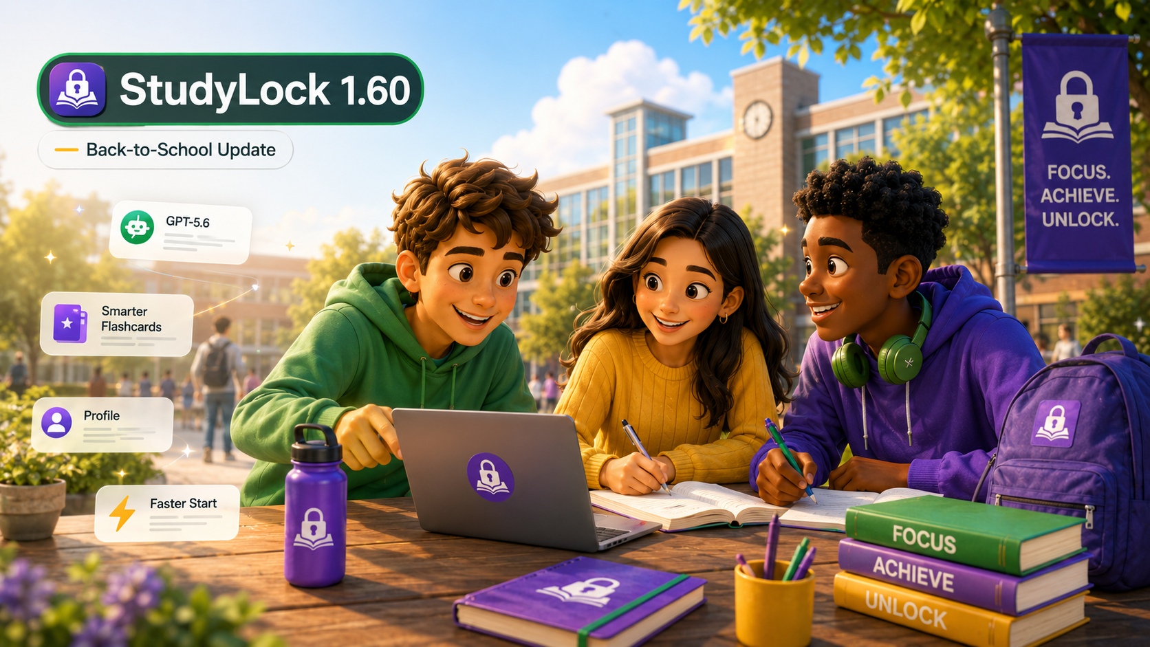 StudyLock 1.60 Back-to-School Update featuring students studying together